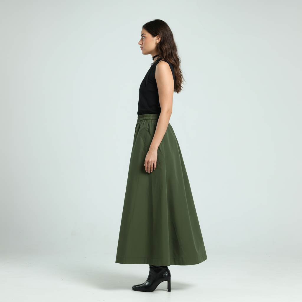 تنورة بوبلين - أخضر زيتوني