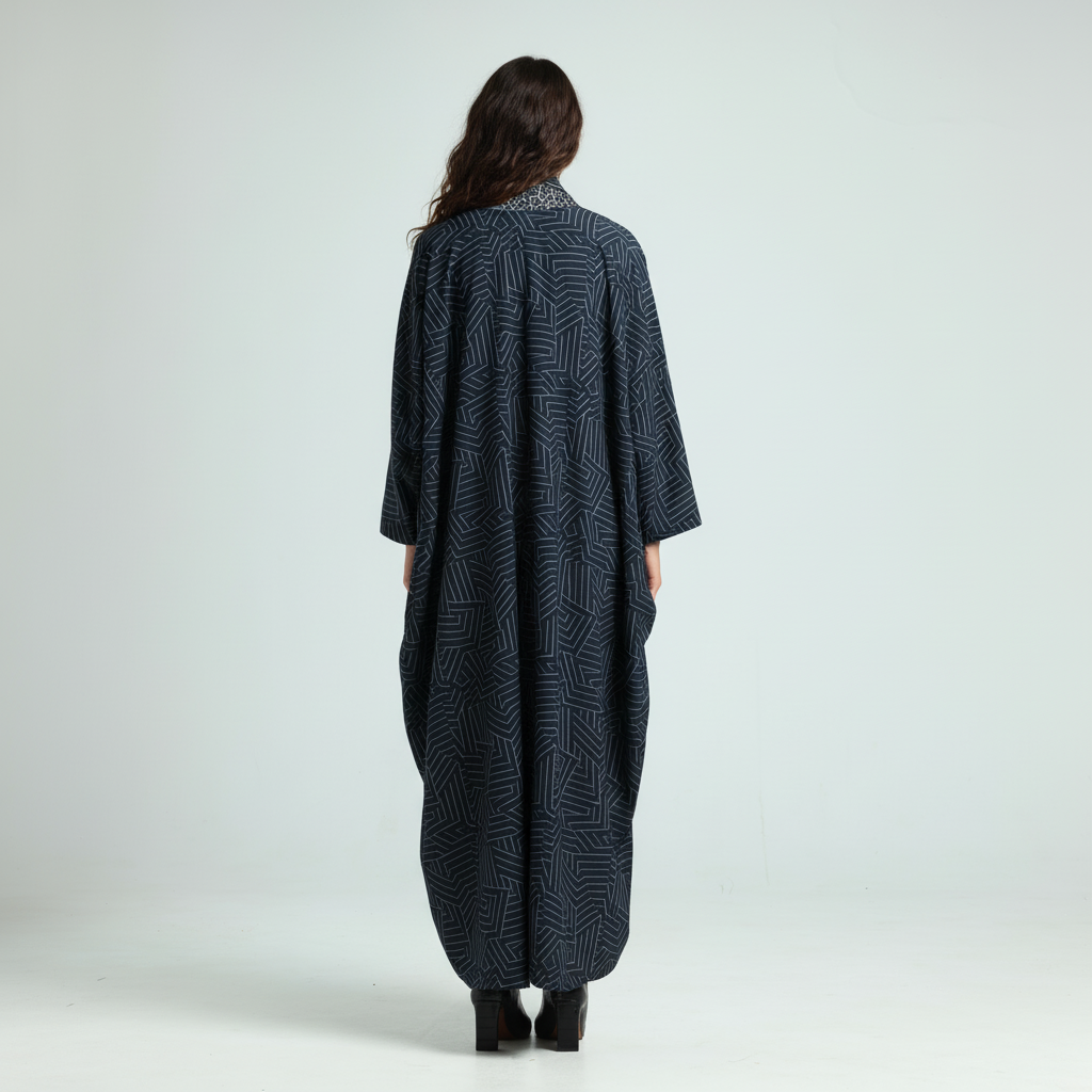 Geometric Print Abaya - Navy