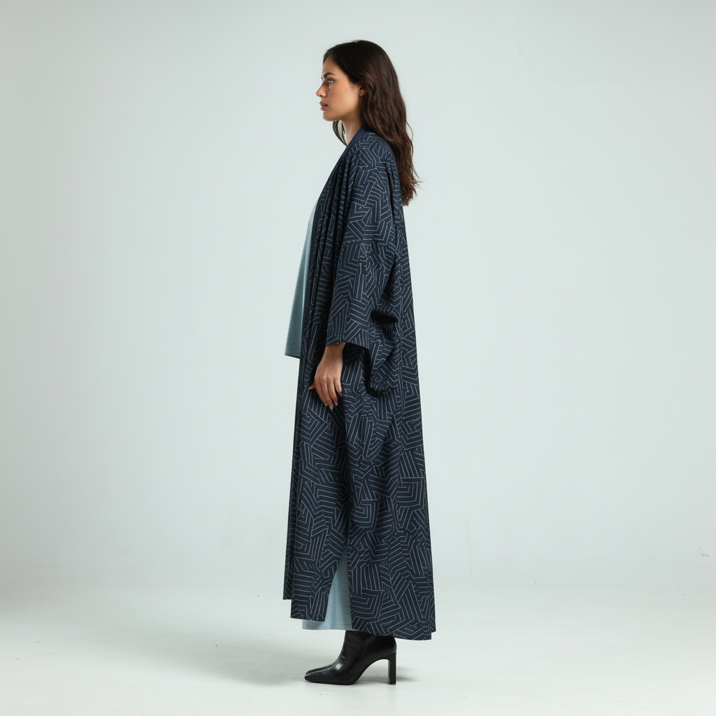 Geometric Print Abaya - Navy