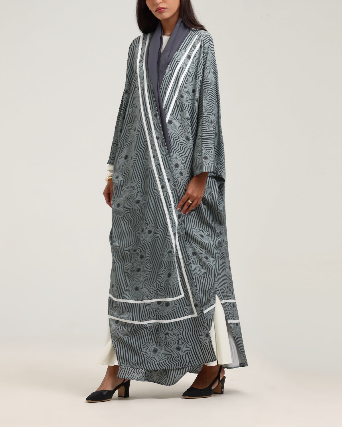 Floral Signature Bisht- Dark Grey