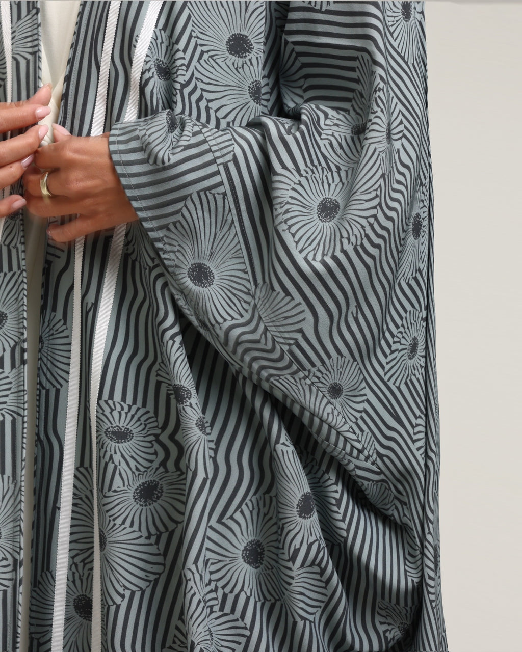 Floral Signature Bisht- Dark Grey