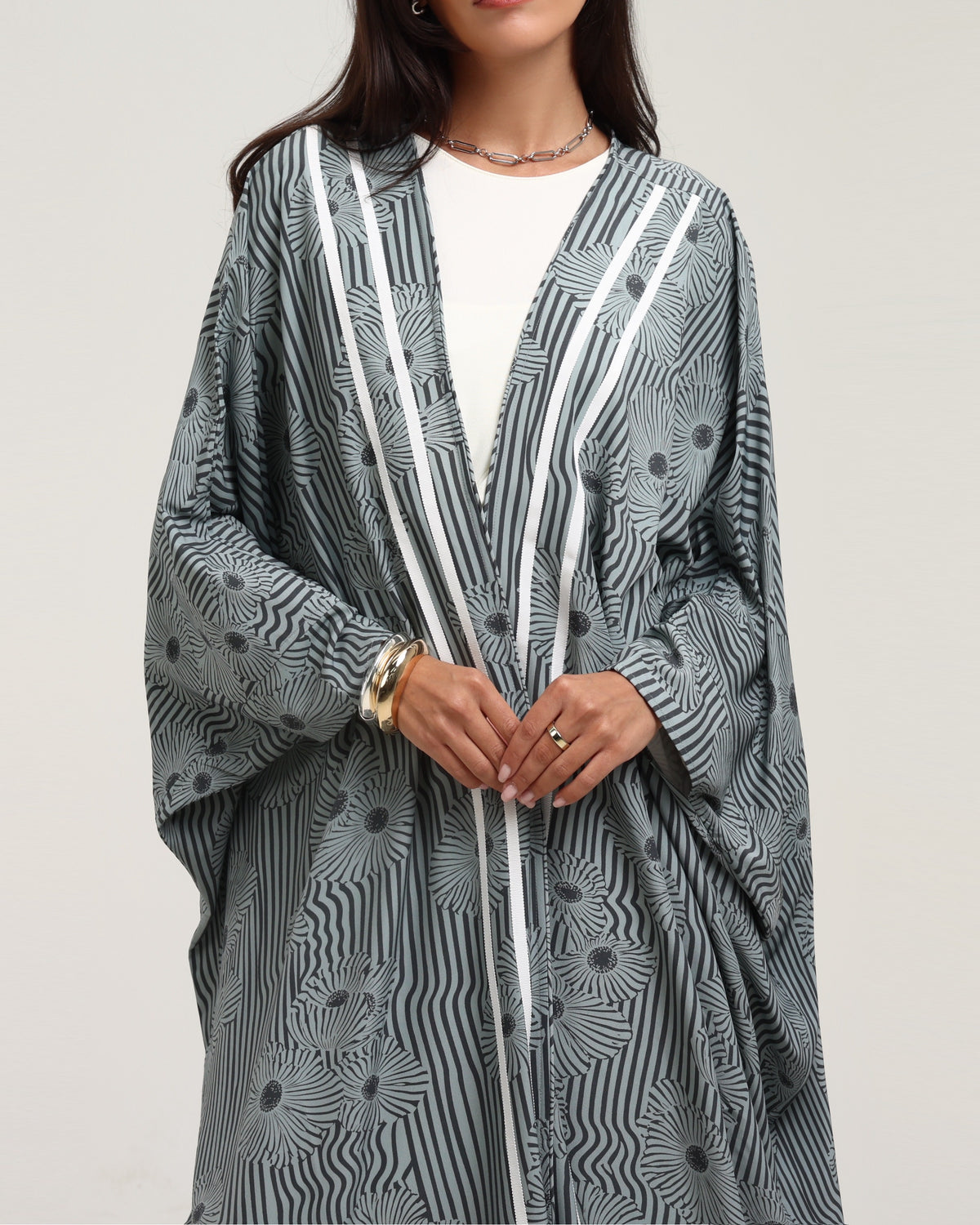 Floral Signature Bisht- Dark Grey
