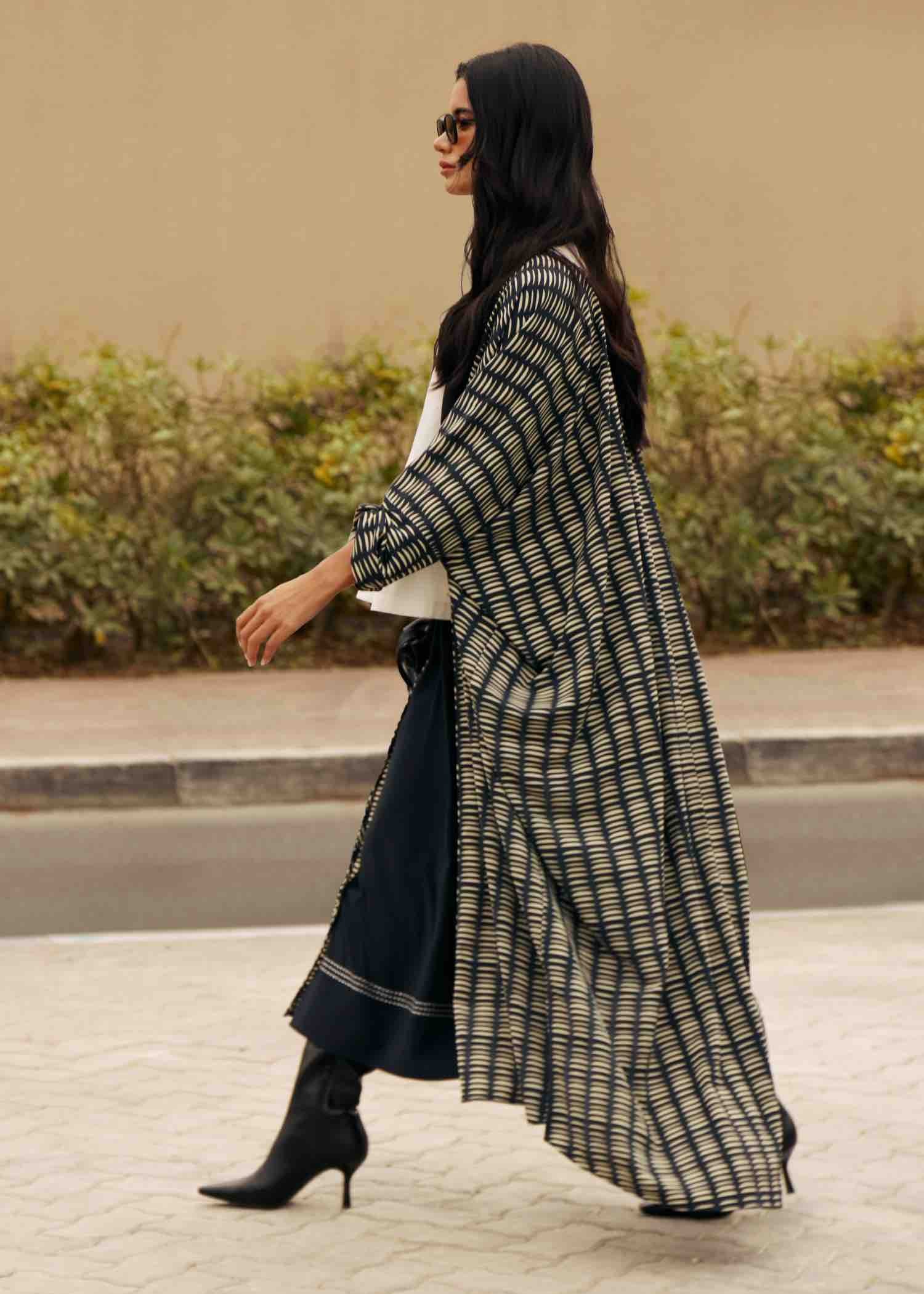 Half Moon Print Abaya - Black