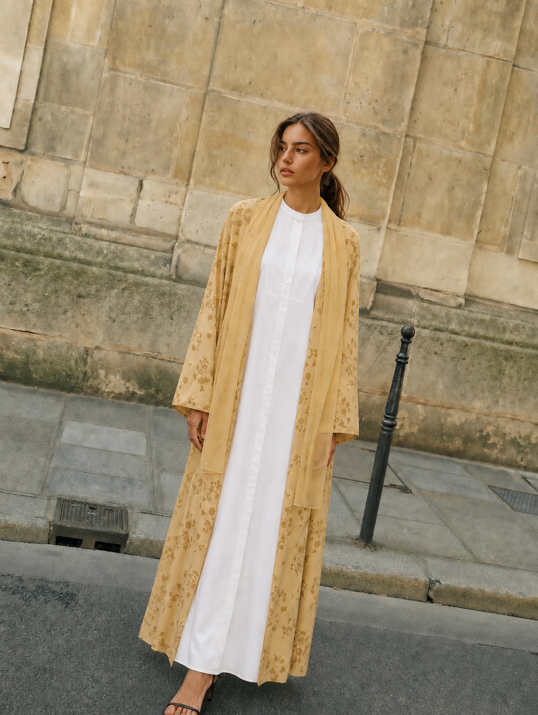 Yellow Floral Print Abaya
