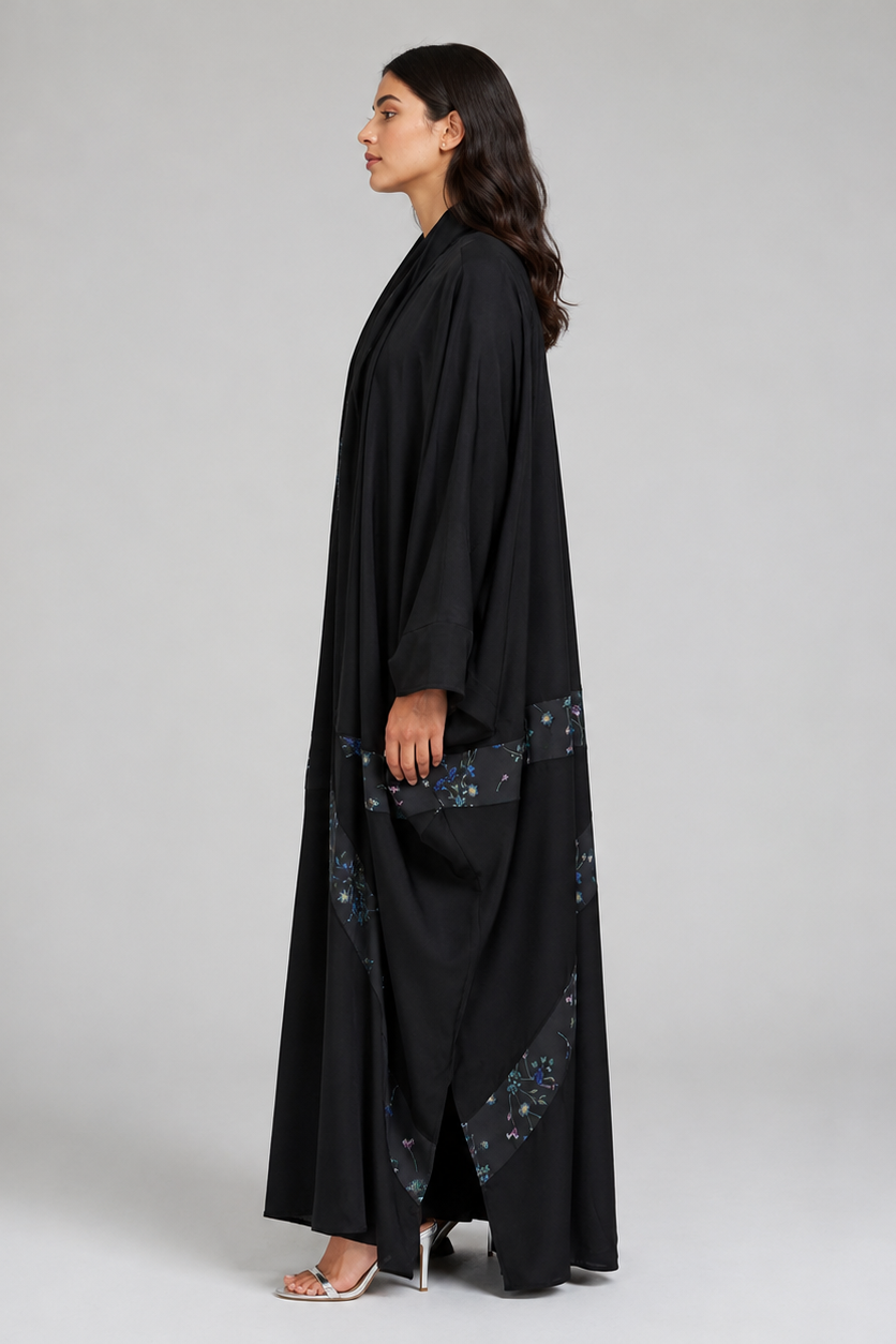 Black Floral Signature Bisht