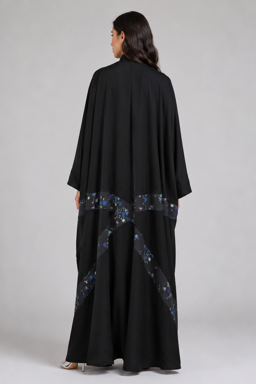 Black Floral Signature Bisht