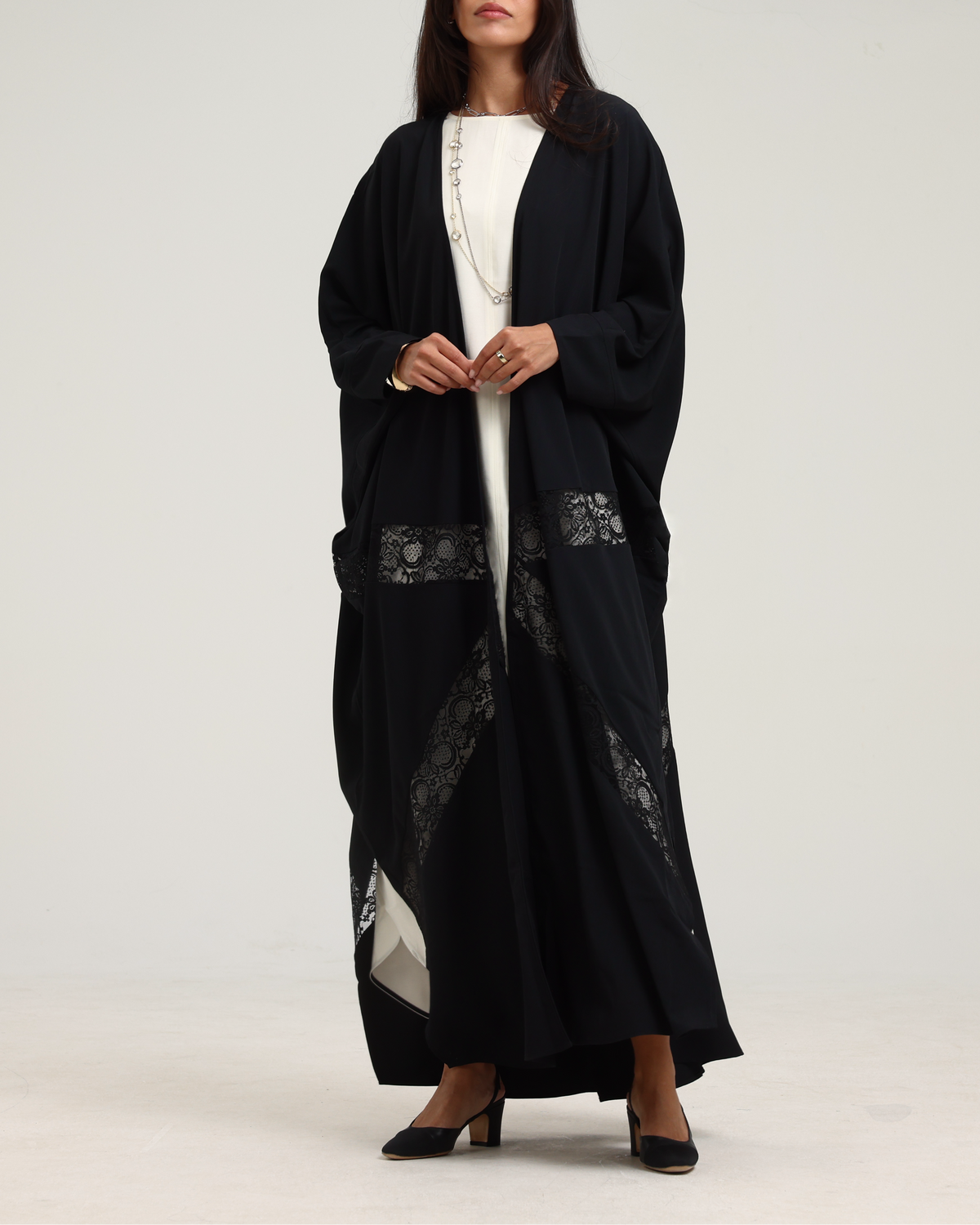 Lace Signature Bisht - Black