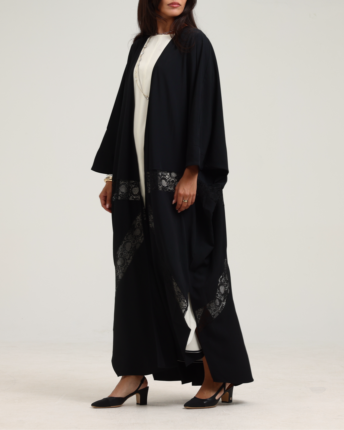 Lace Signature Bisht - Black