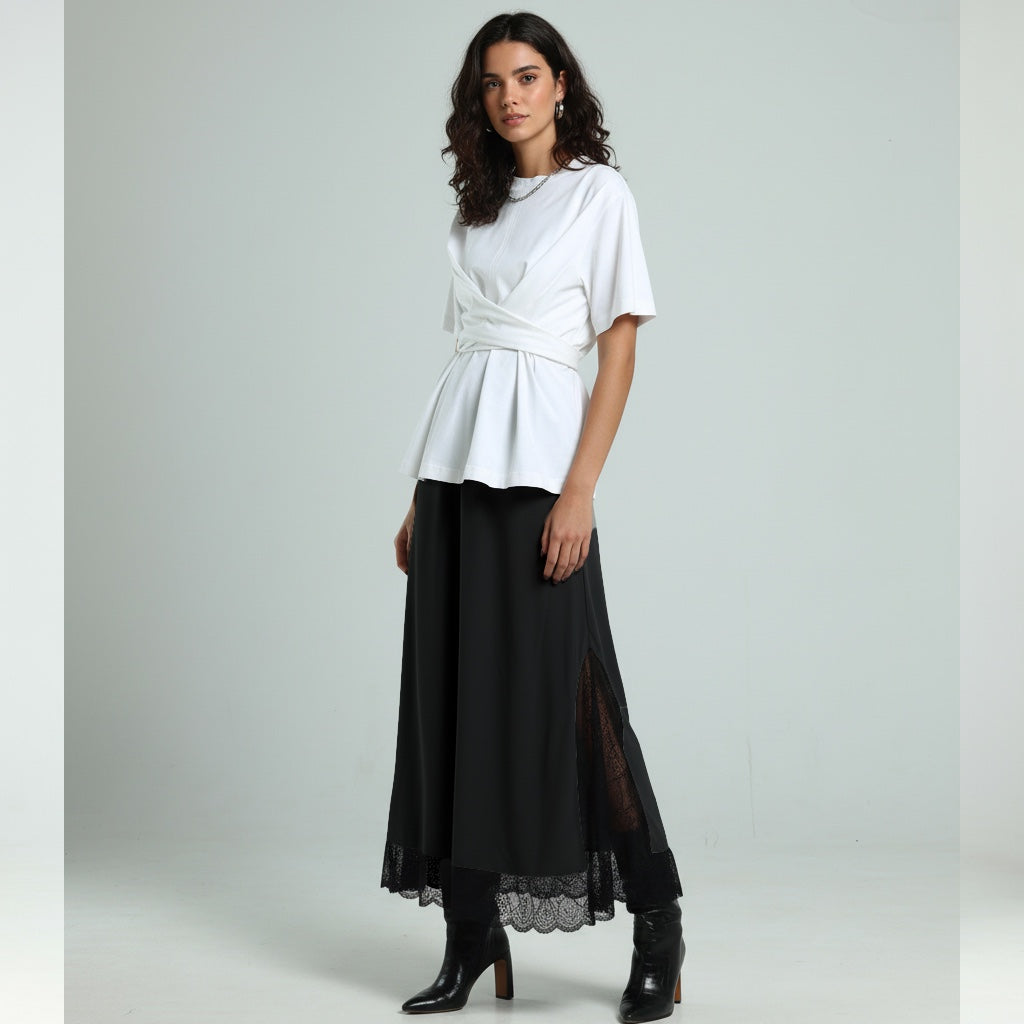 تنورة بطرف دانتيل - أسود