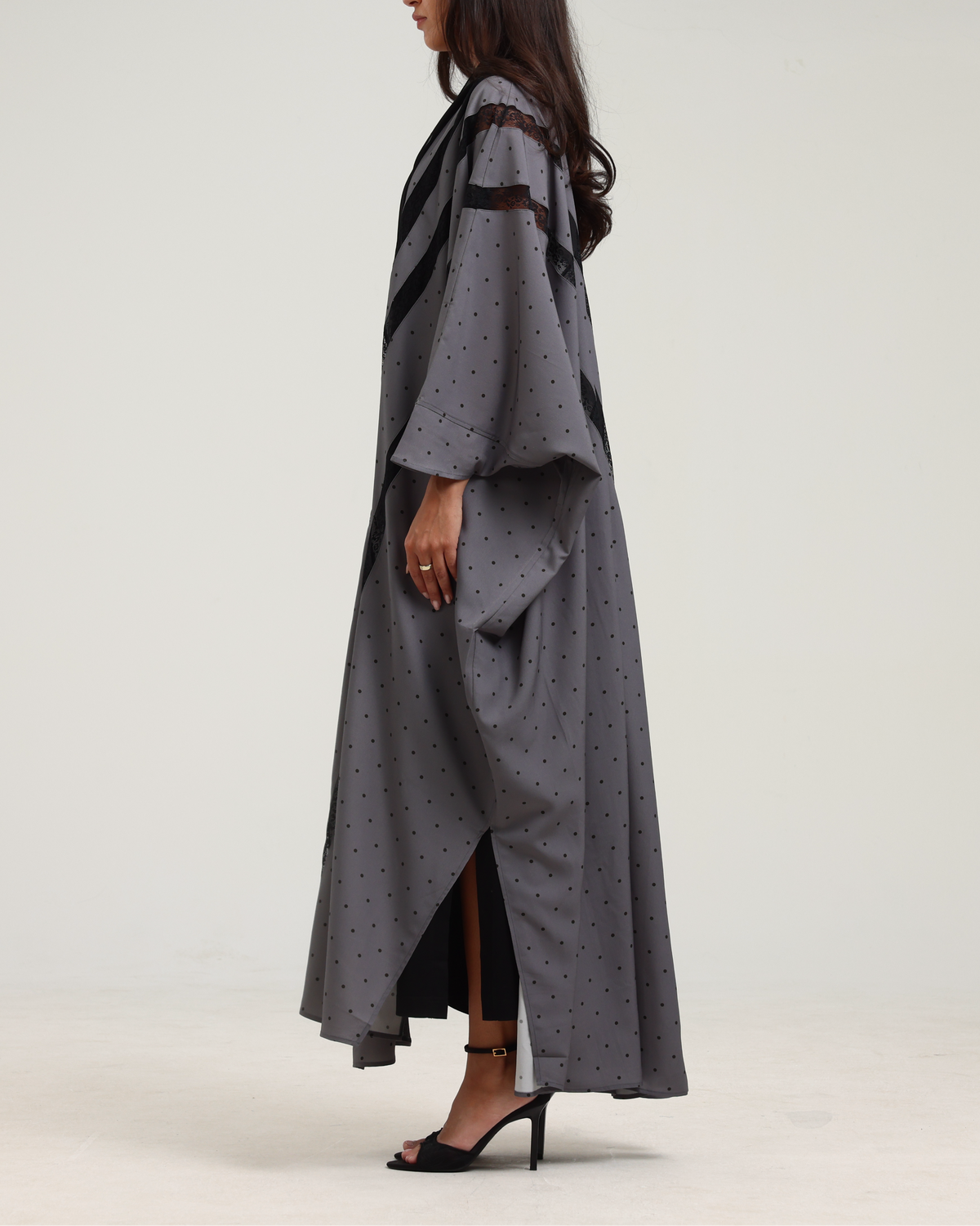 Polka Dot Print Signature Bisht - Grey