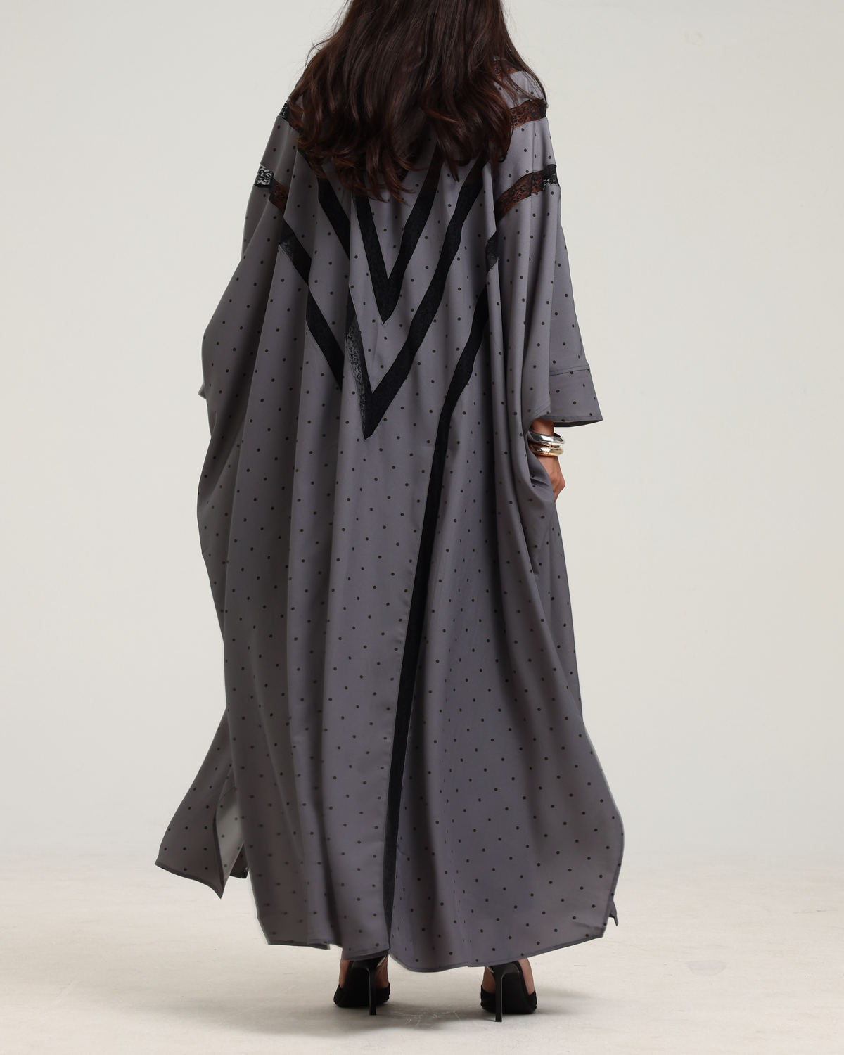 Polka Dot Print Signature Bisht - Grey