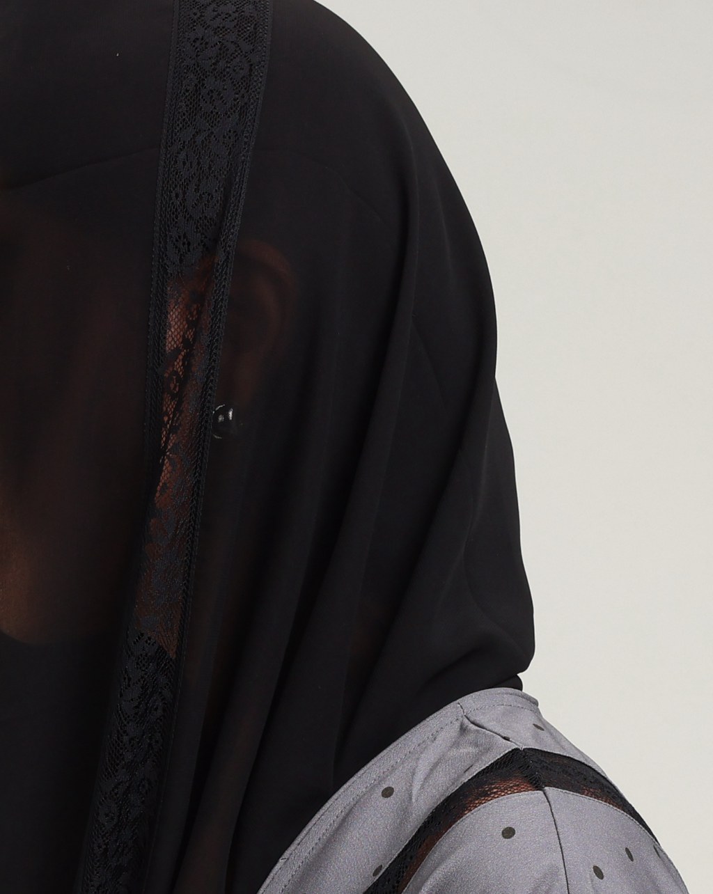 Polka Dot Print Signature Bisht - Grey