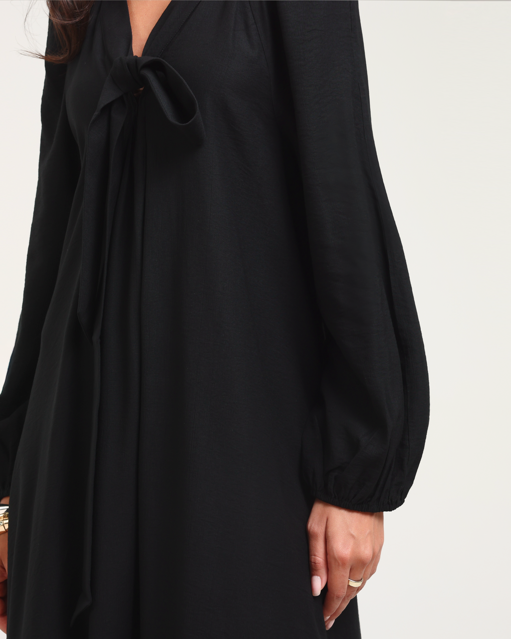 Long Sleeve V Neck Kaftan - Black