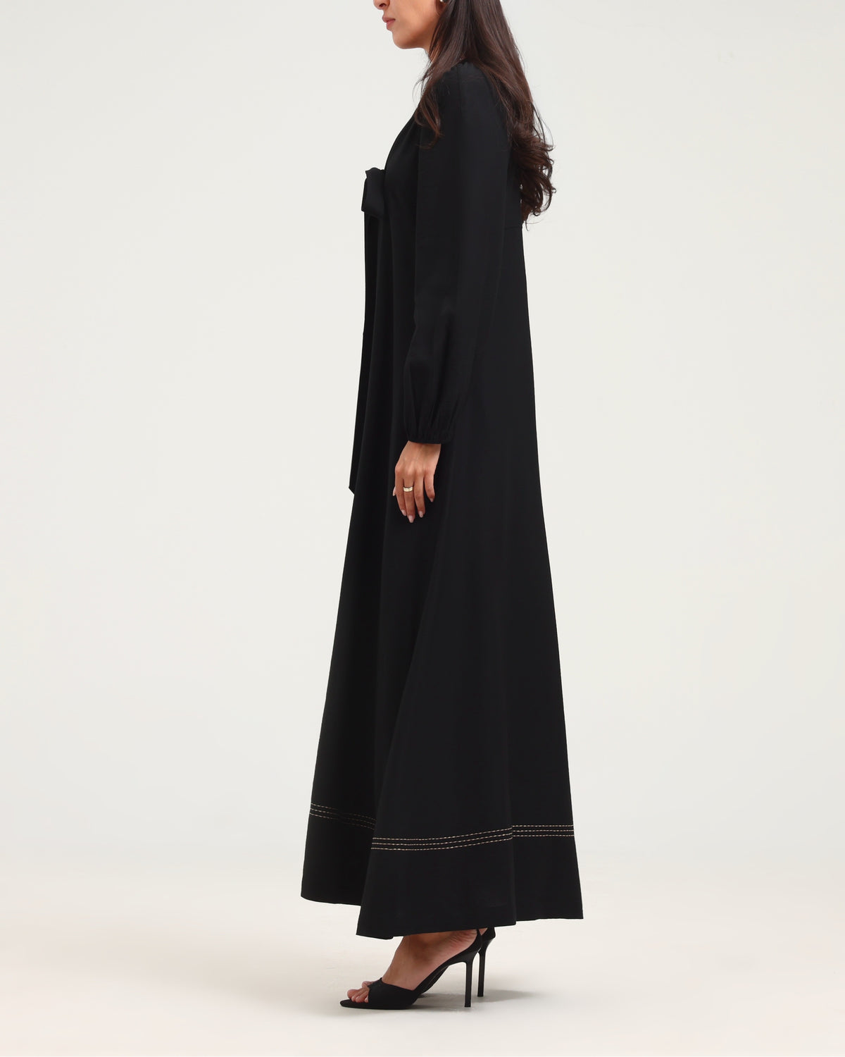 Long Sleeve V Neck Kaftan - Black