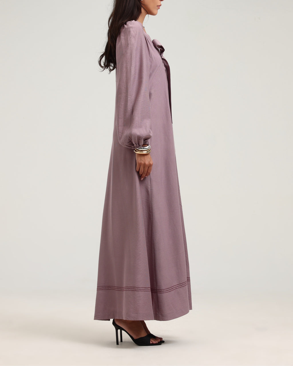Long Sleeve V Neck Kaftan - Dusty Pink