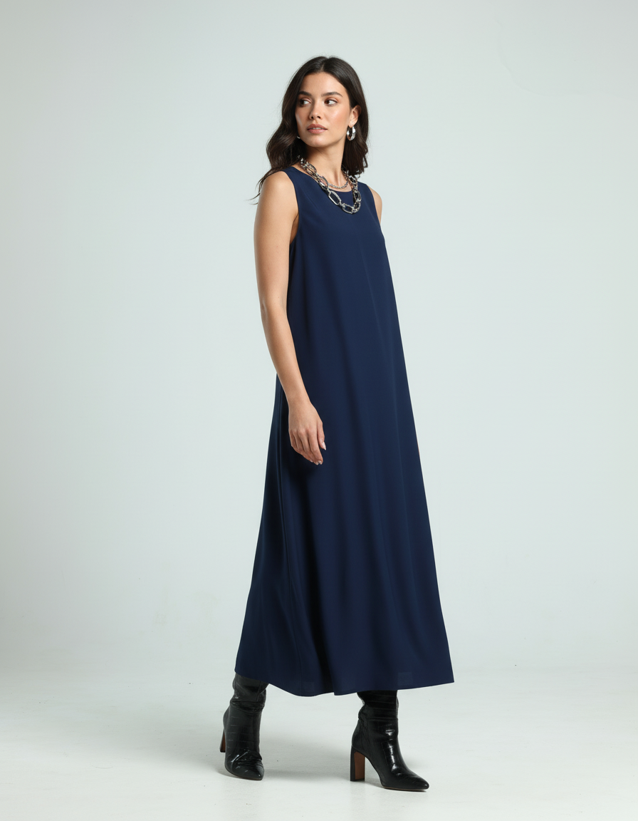 فستان كريب بدون أكمام - كحلي