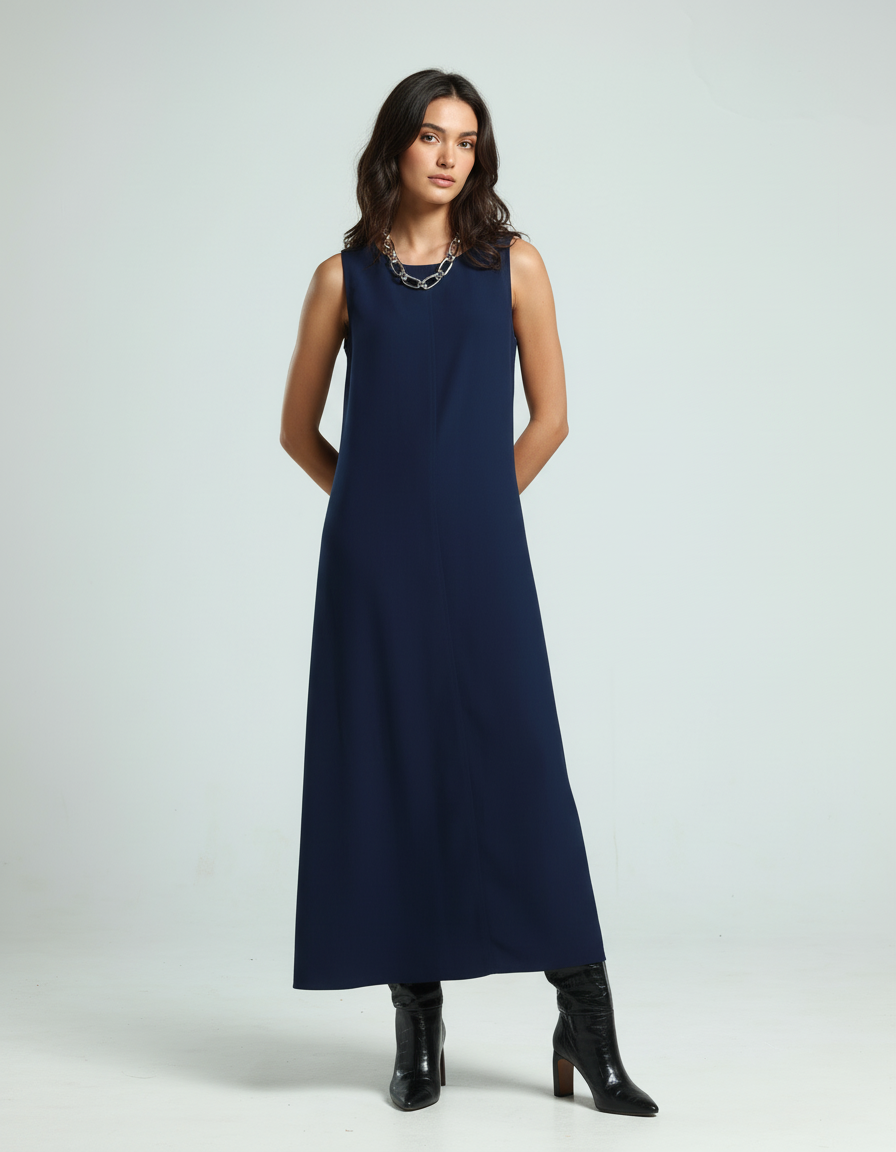 فستان كريب بدون أكمام - كحلي