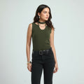 Neck Tie Tank Top - Olive