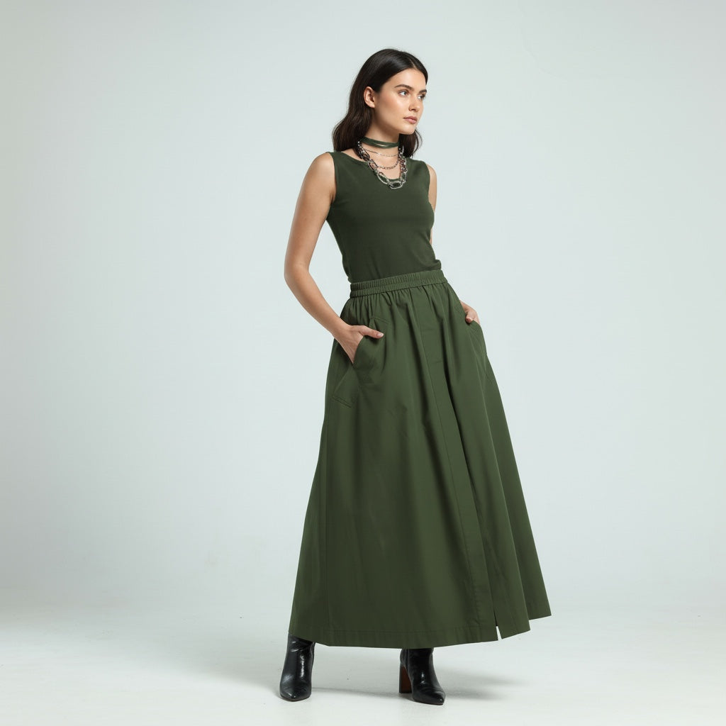 Neck Tie Tank Top - Olive