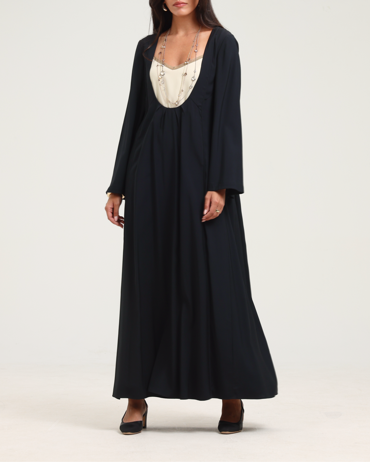 Open Front Kaftan - Black