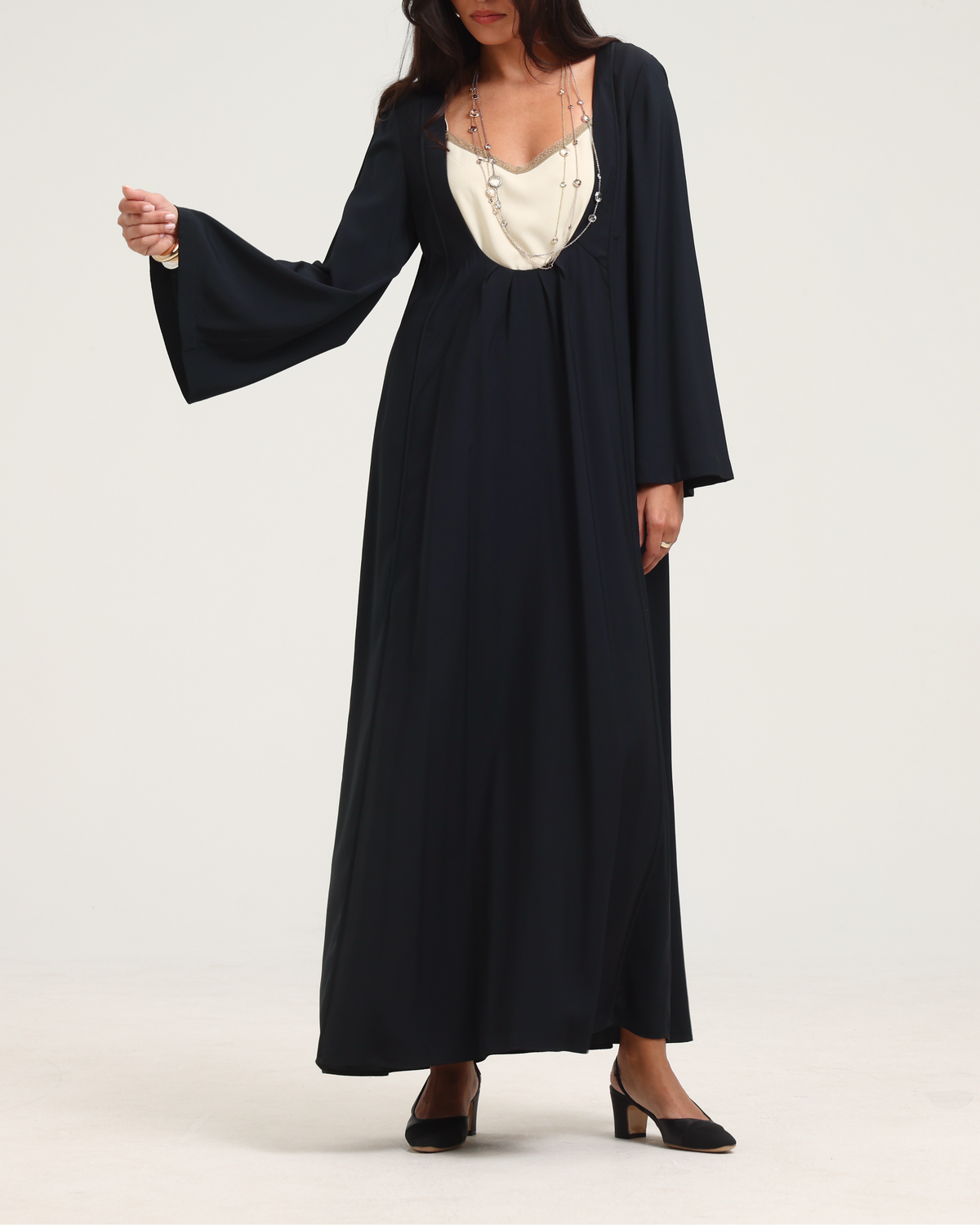 Open Front Kaftan - Black