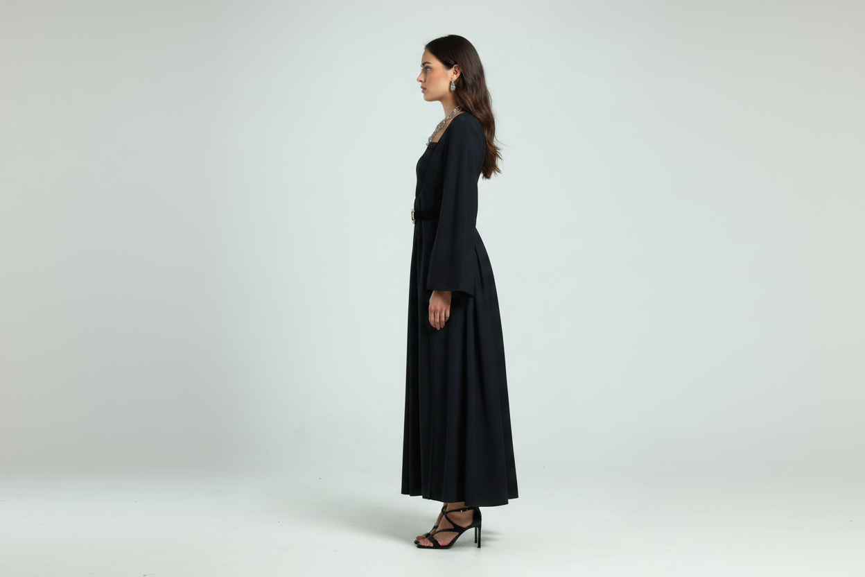 Open Front Kaftan - Black