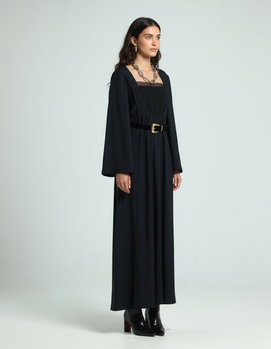 قفطان مفتوح - أسود