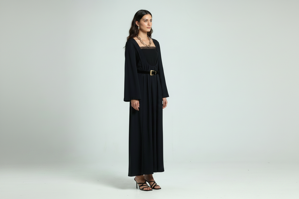 Open Front Kaftan - Black