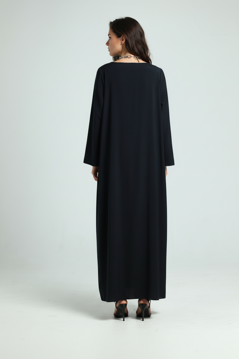 Open Front Kaftan - Black
