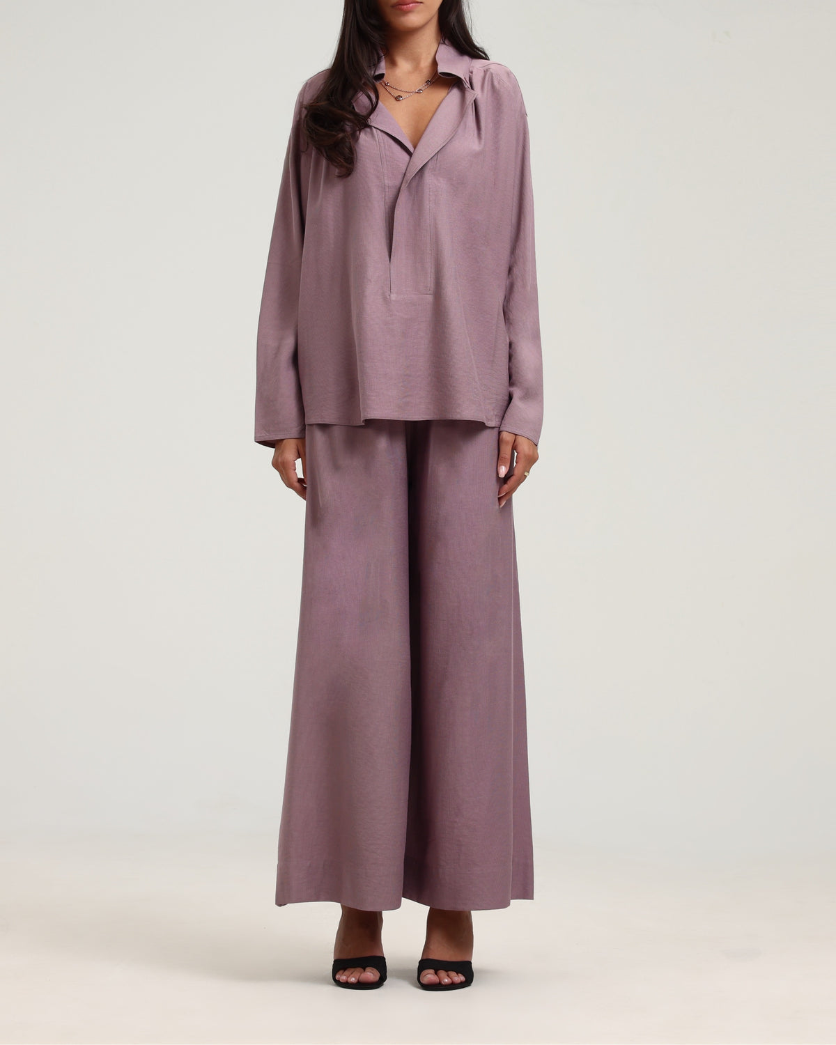 Soft Cotton Wide Leg Pants - Dusty Pink