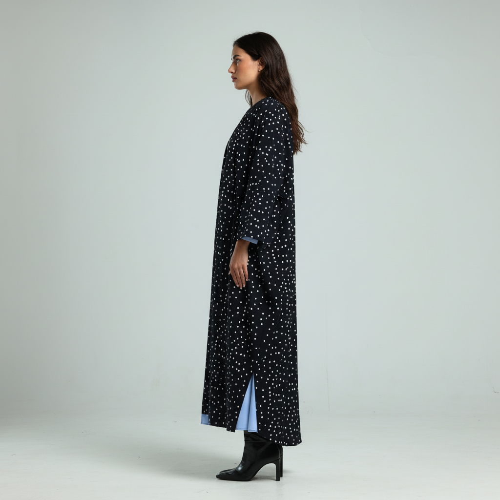 Polka Dots Print Abaya - Black