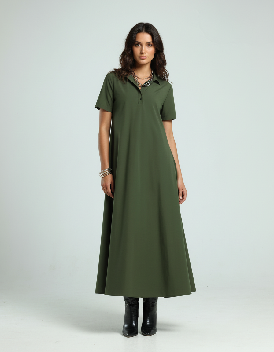 فستان بولو - أخضر زيتوني