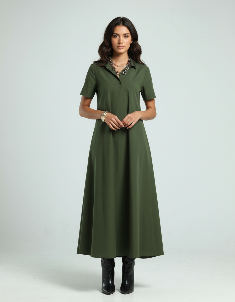 فستان بولو - أخضر زيتوني