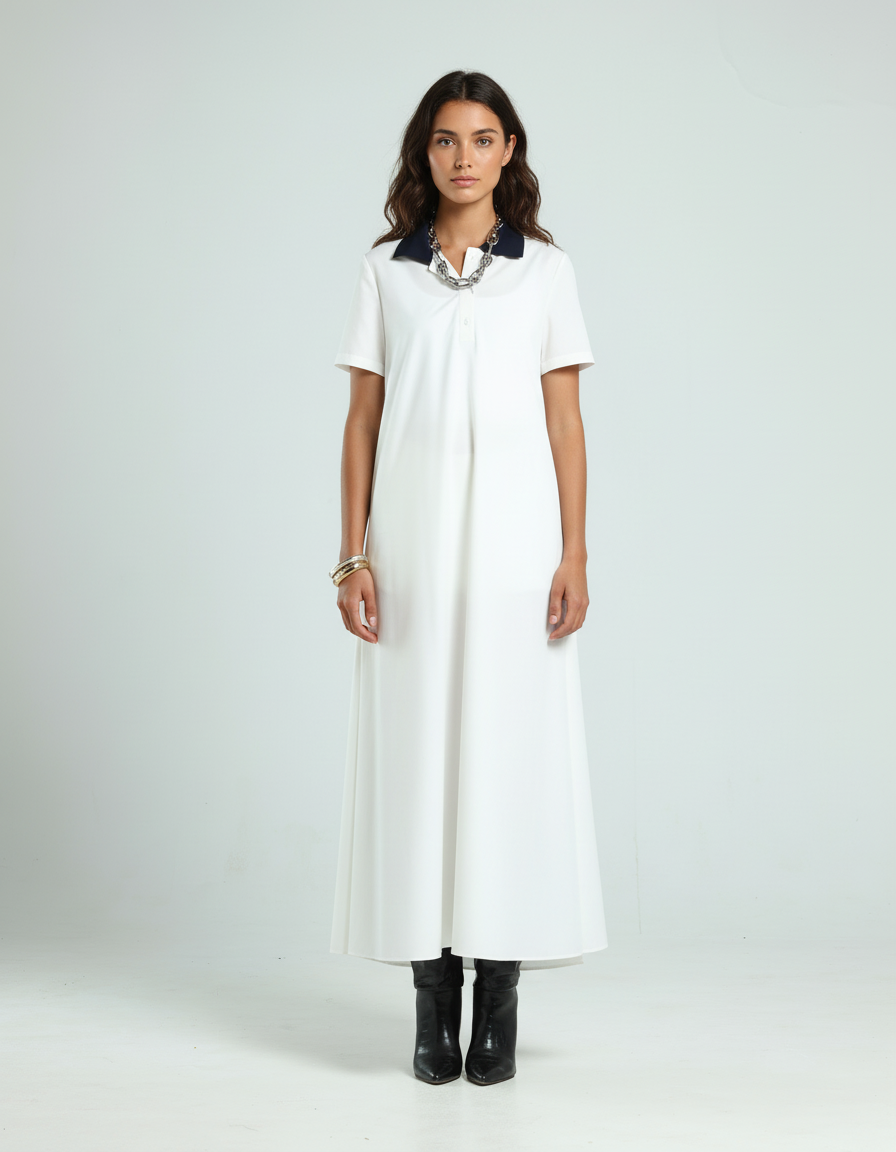 فستان بولو - أبيض