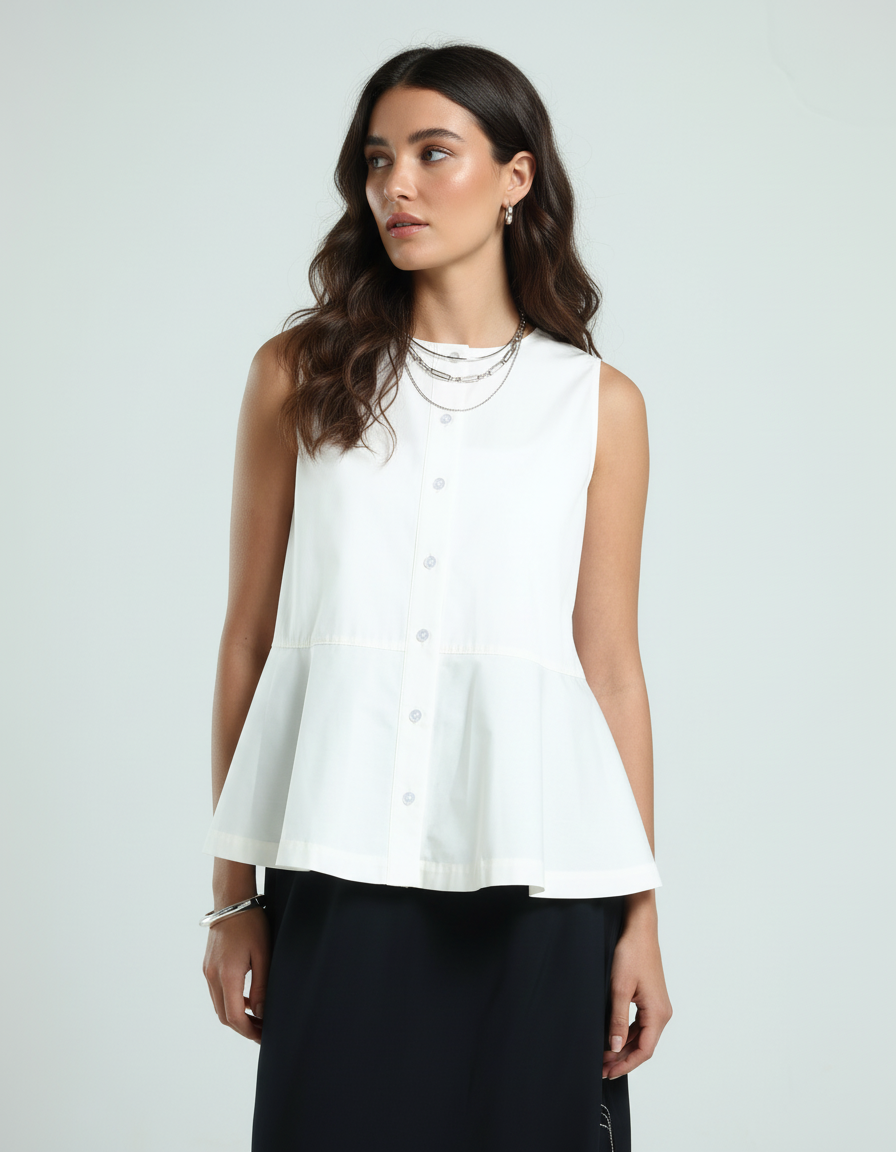 Poplin Peplum Shirt - Off-White