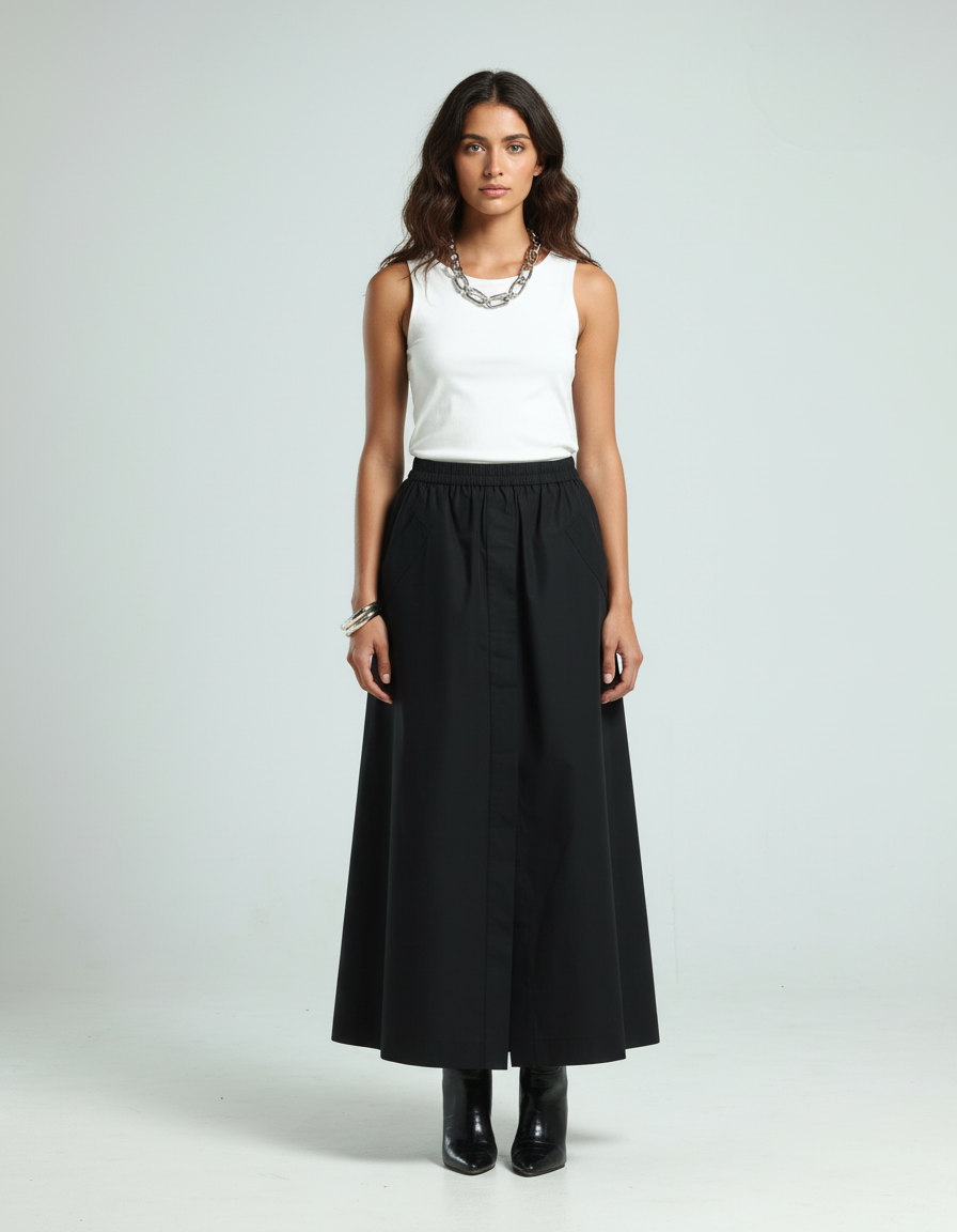 Cotton Poplin Skirt - Black