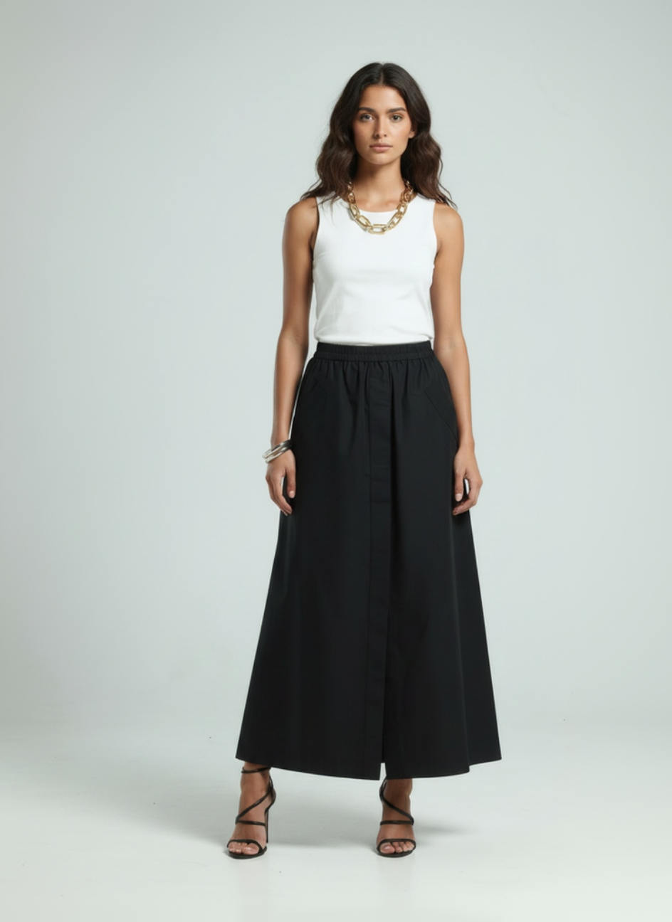 Cotton Poplin Skirt - Black