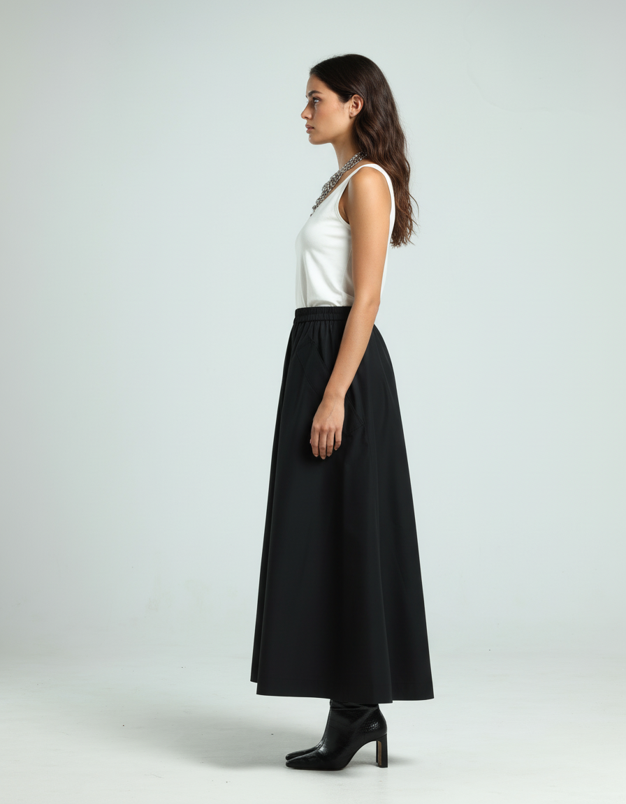 Cotton Poplin Skirt - Black