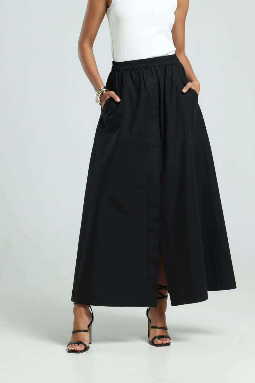 Cotton Poplin Skirt - Black