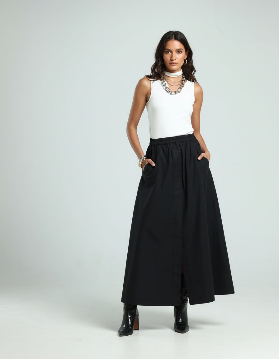 Cotton Poplin Skirt - Black