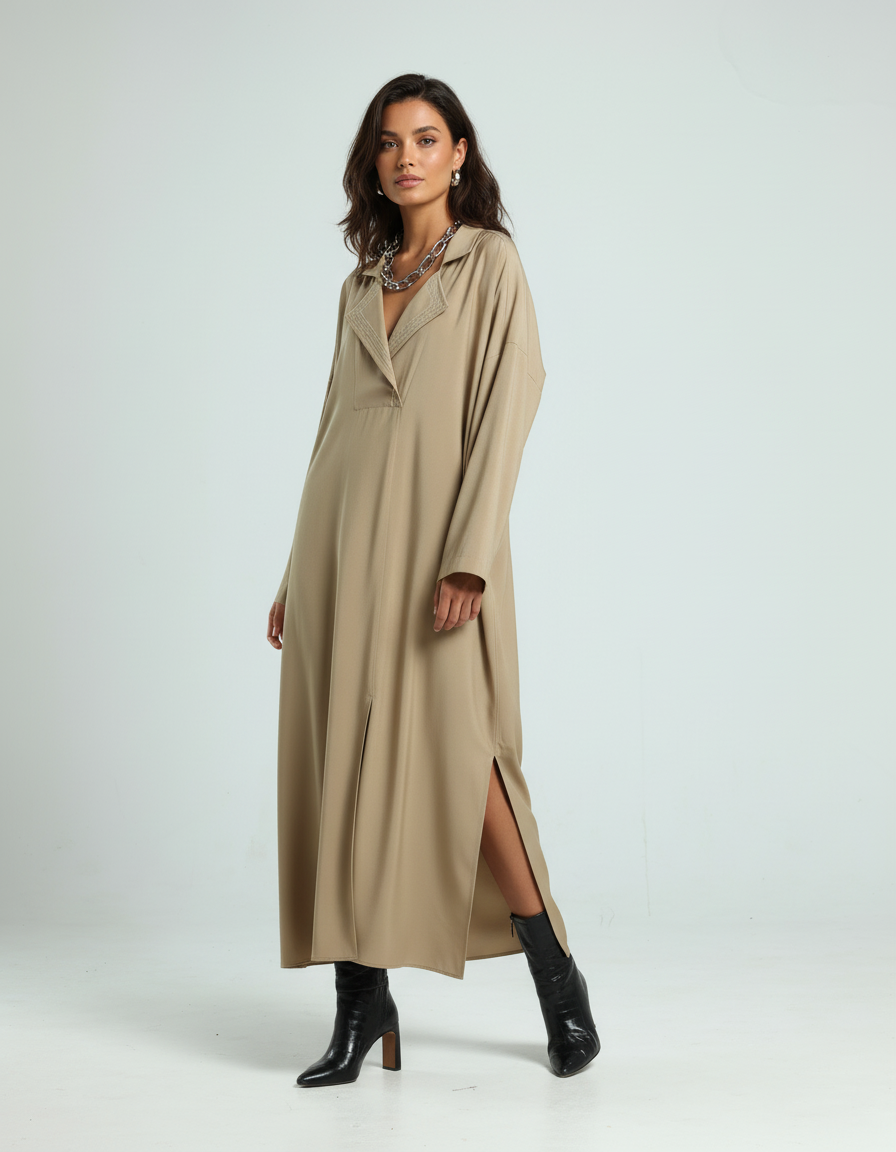 قفطان بقصة قميص - بيج