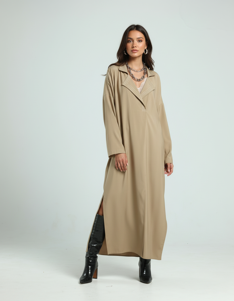 قفطان بقصة قميص - بيج