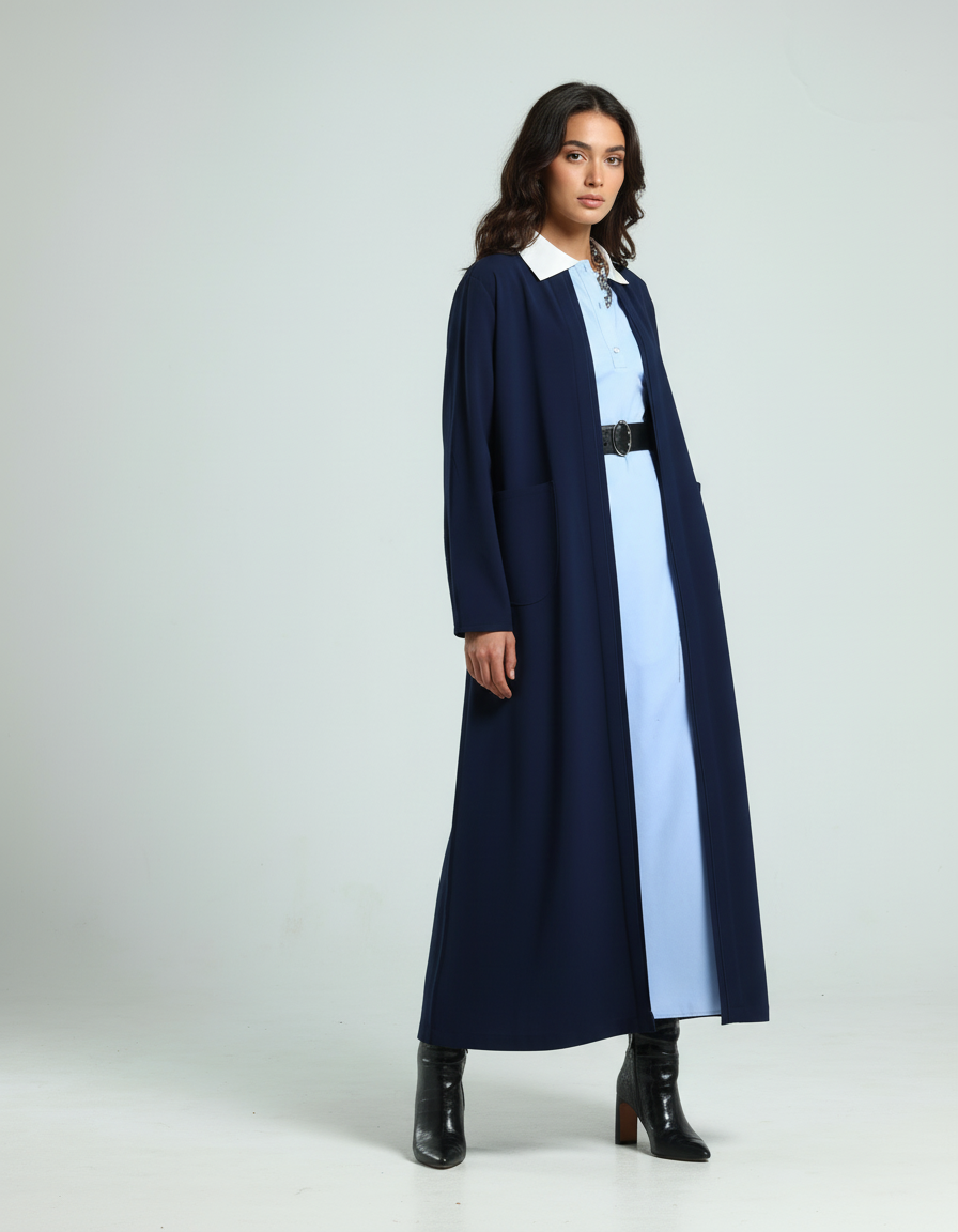 Simple Jacket Abaya - Navy