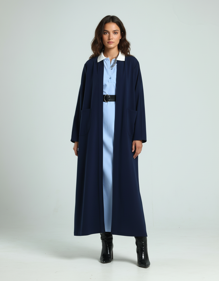 Simple Jacket Abaya - Navy