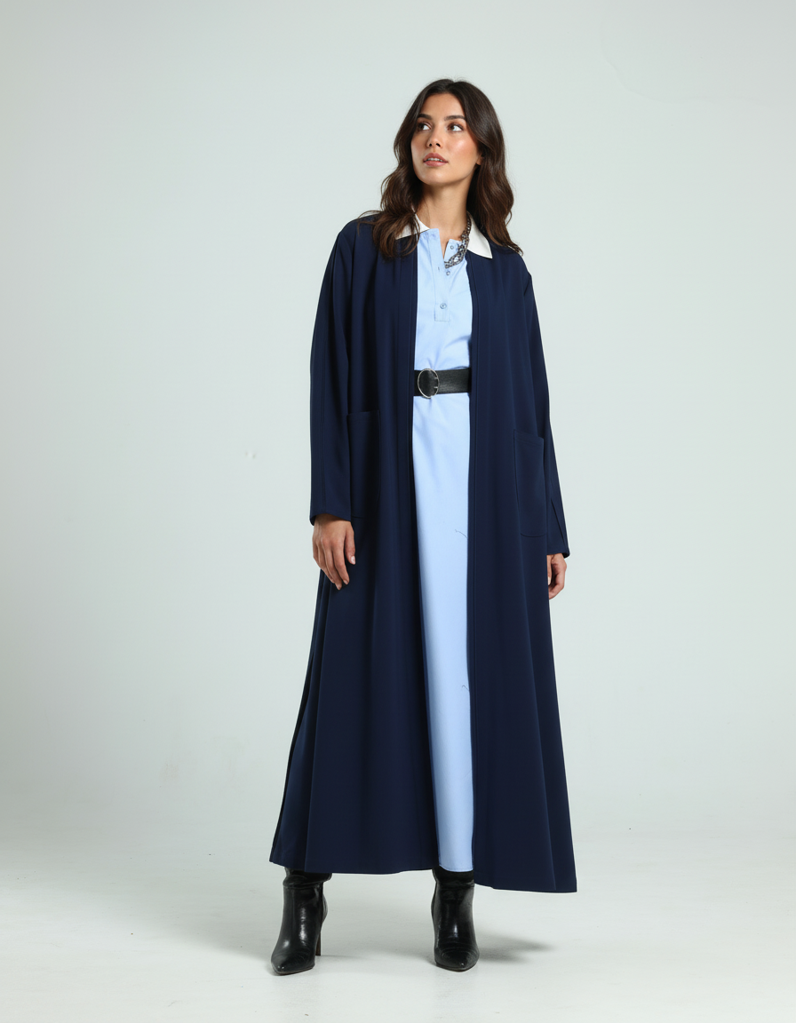 Simple Jacket Abaya - Navy