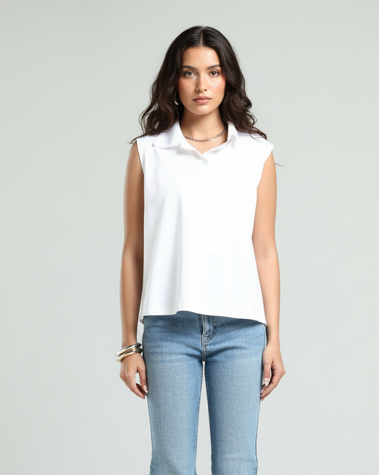 Sleeveless Polo Shirt - White