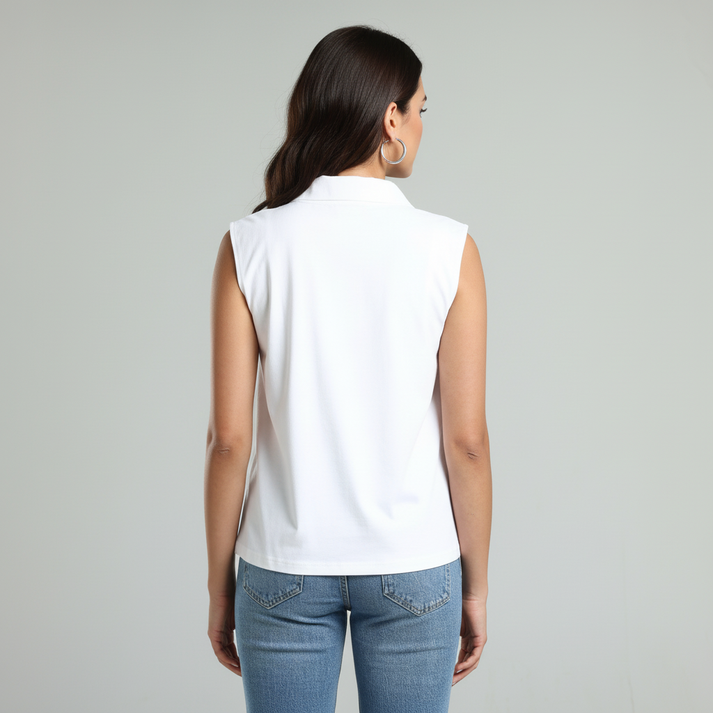 Sleeveless Polo Shirt - White