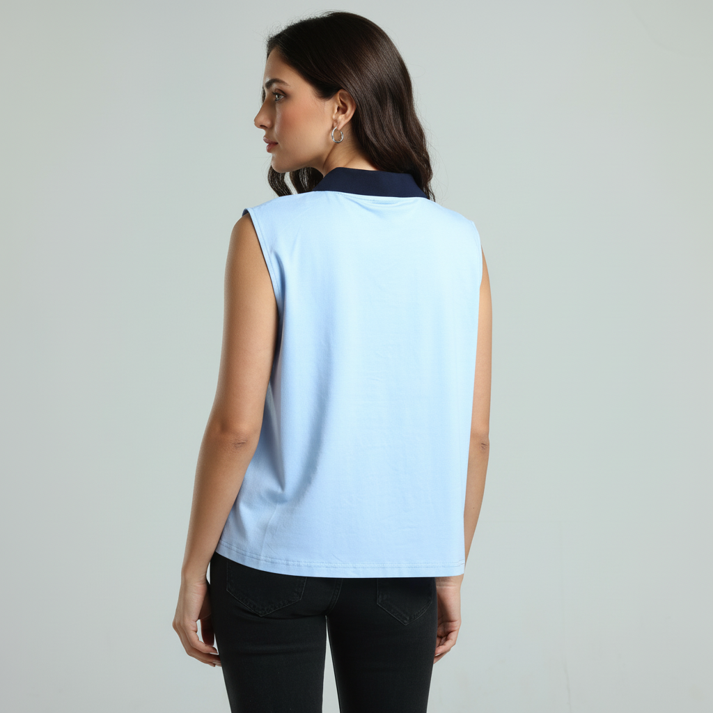 Sleeveless Polo Shirt - Blue