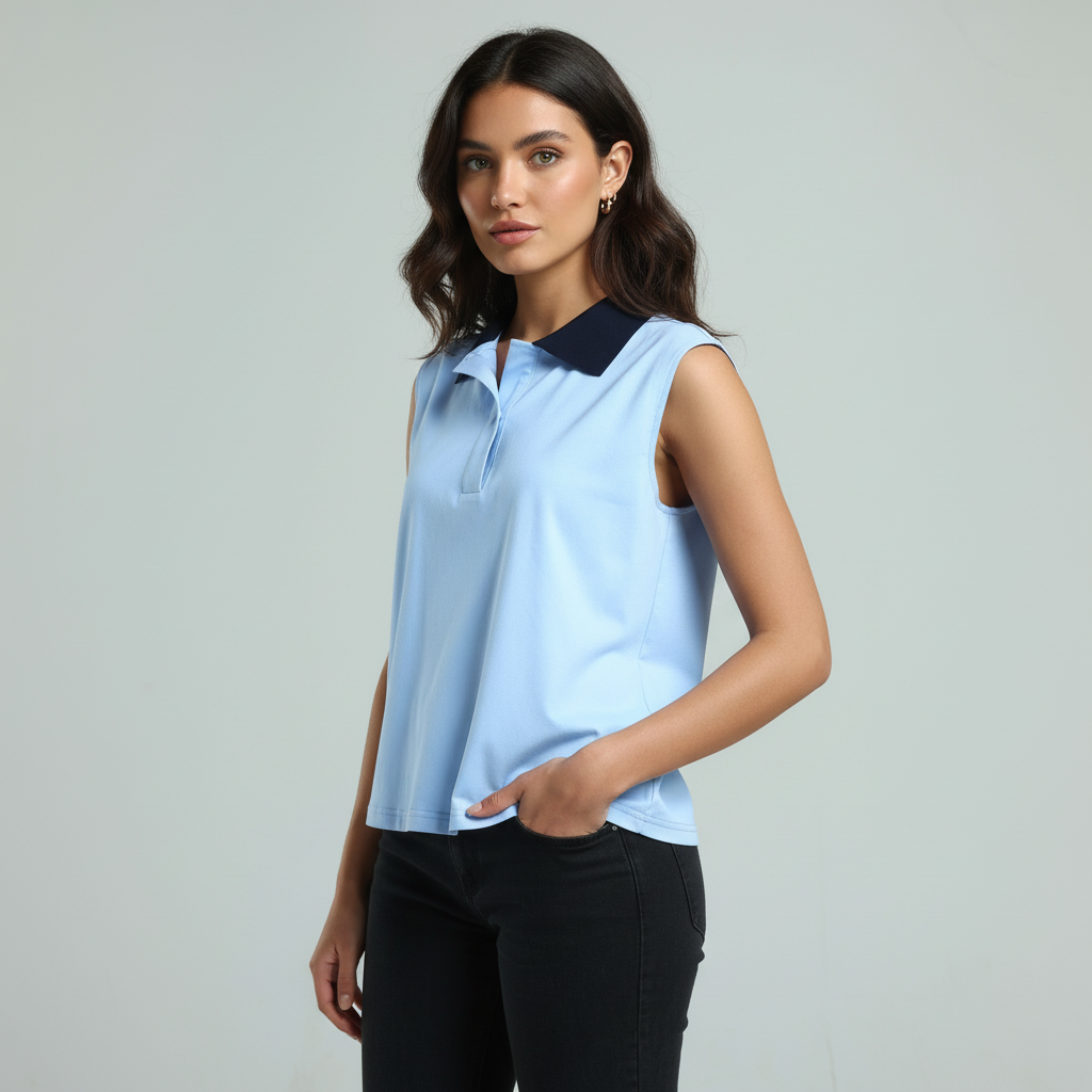 Sleeveless Polo Shirt - Blue
