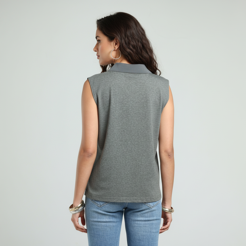 Sleeveless Polo Shirt - Grey